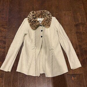 🔆 Max Studio metallic cable knit leopard print collared cardigan